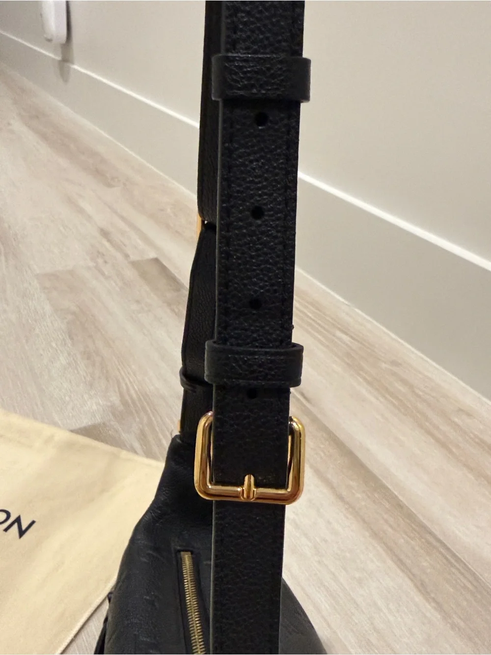 Louis Vuitton Black Monogram Embossed Crossbody Belt Bag with Gold Hardware